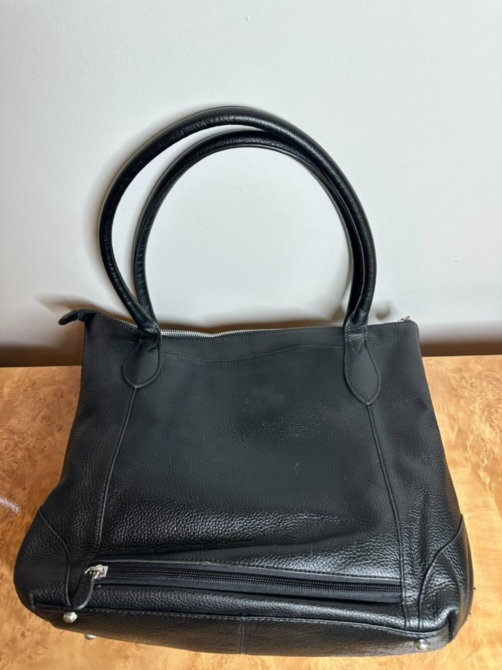 Lodis Black Pebbled Leather Tote Bag Shoulder Purse Floral Lining Work Travel - Picture 7 of 9